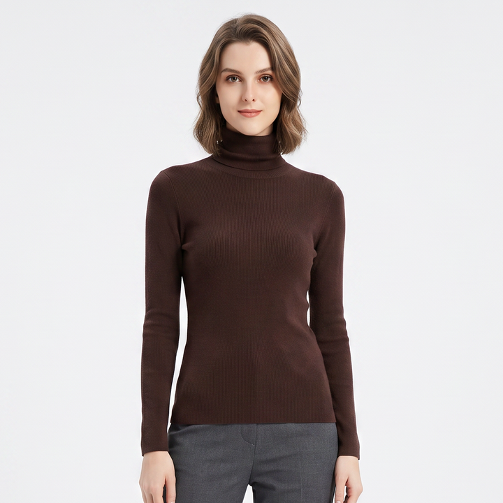 Women's Turtleneck Ribbed Knit Sweater Slim-Fit Long Sleeve Pullover