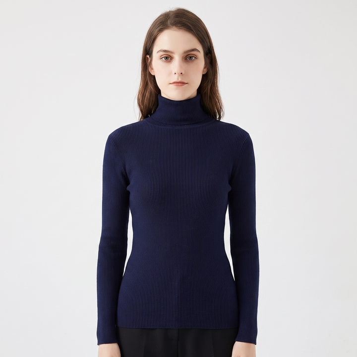 Women's Turtleneck Ribbed Knit Sweater Slim-Fit Long Sleeve Pullover