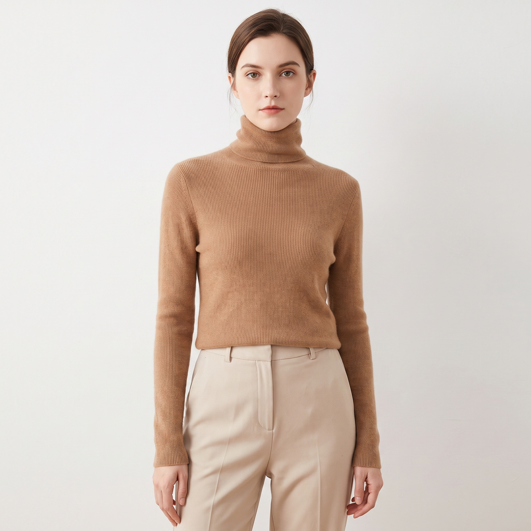Women's Turtleneck Ribbed Knit Sweater Slim-Fit Long Sleeve Pullover