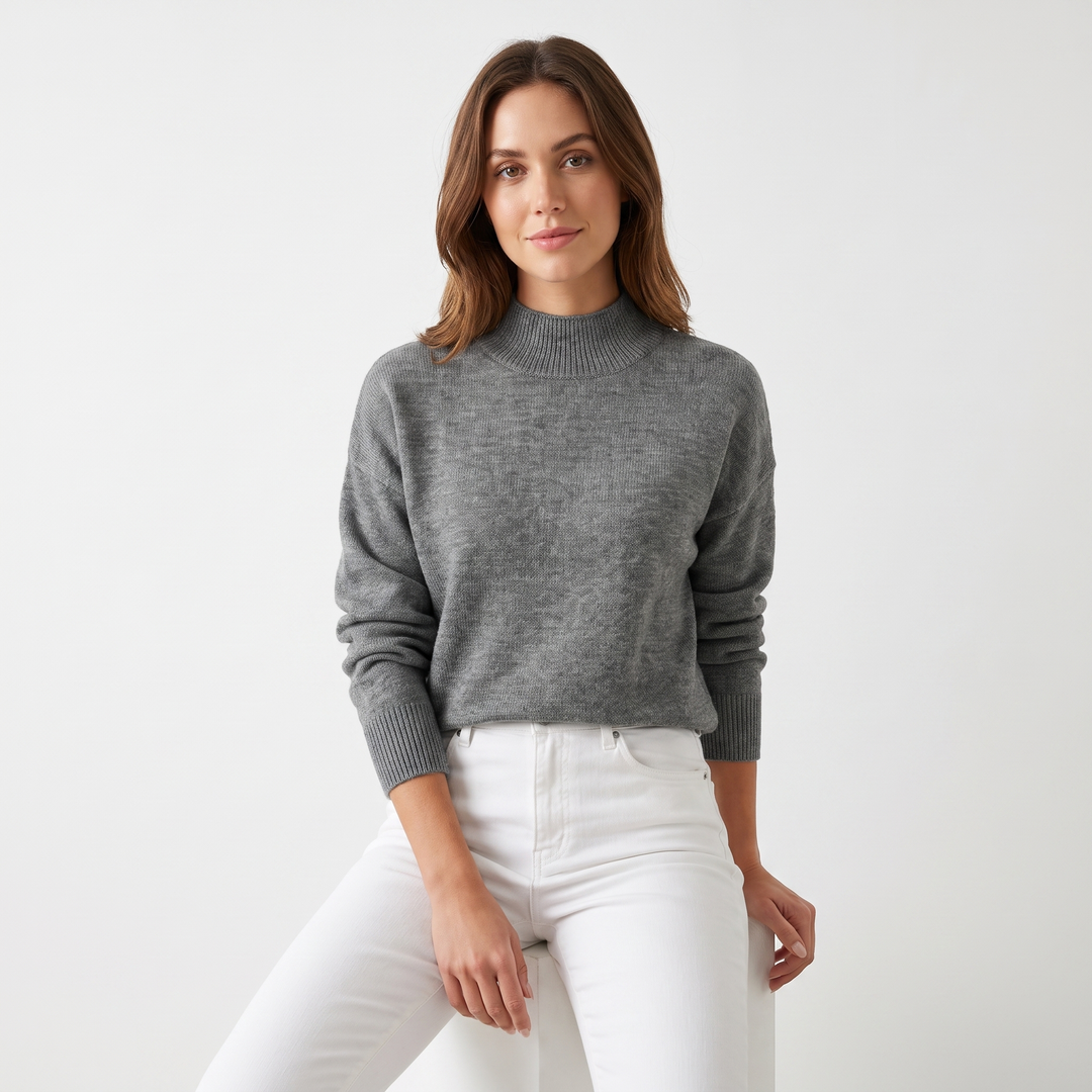 Women's Mock Neck Sweater Soft Knit Long Sleeve Relaxed-Fit Pullover
