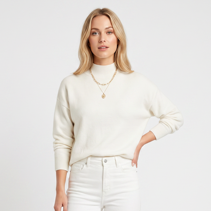 Women's Mock Neck Sweater Soft Knit Long Sleeve Relaxed-Fit Pullover