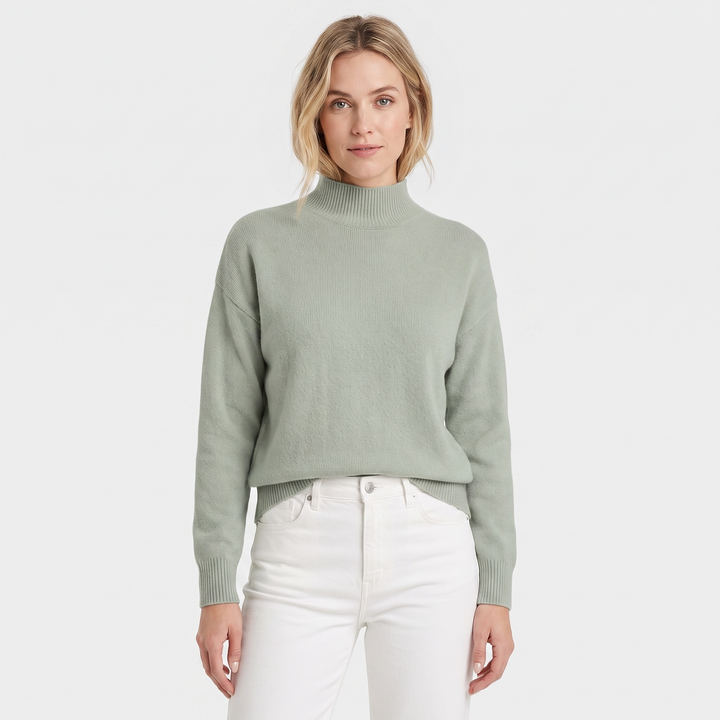Women's Mock Neck Sweater Soft Knit Long Sleeve Relaxed-Fit Pullover