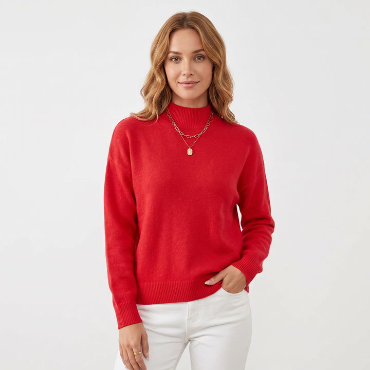 Women's Mock Neck Sweater Soft Knit Long Sleeve Relaxed-Fit Pullover
