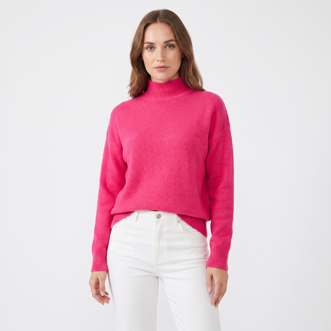 Women's Mock Neck Sweater Soft Knit Long Sleeve Relaxed-Fit Pullover