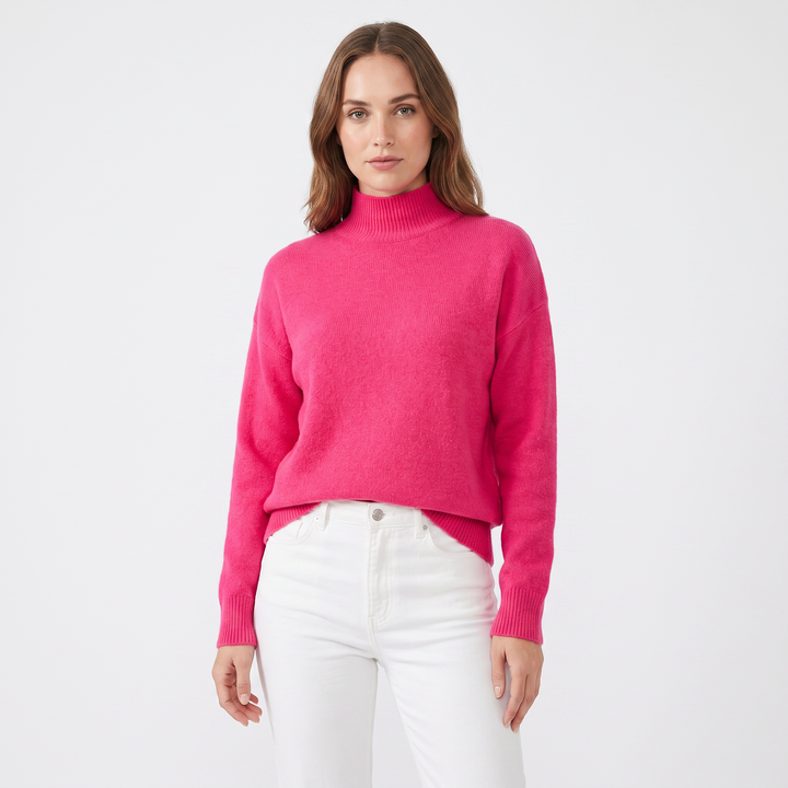 Women's Mock Neck Sweater Soft Knit Long Sleeve Relaxed-Fit Pullover