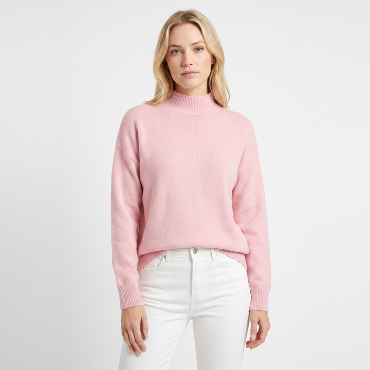 Women's Mock Neck Sweater Soft Knit Long Sleeve Relaxed-Fit Pullover