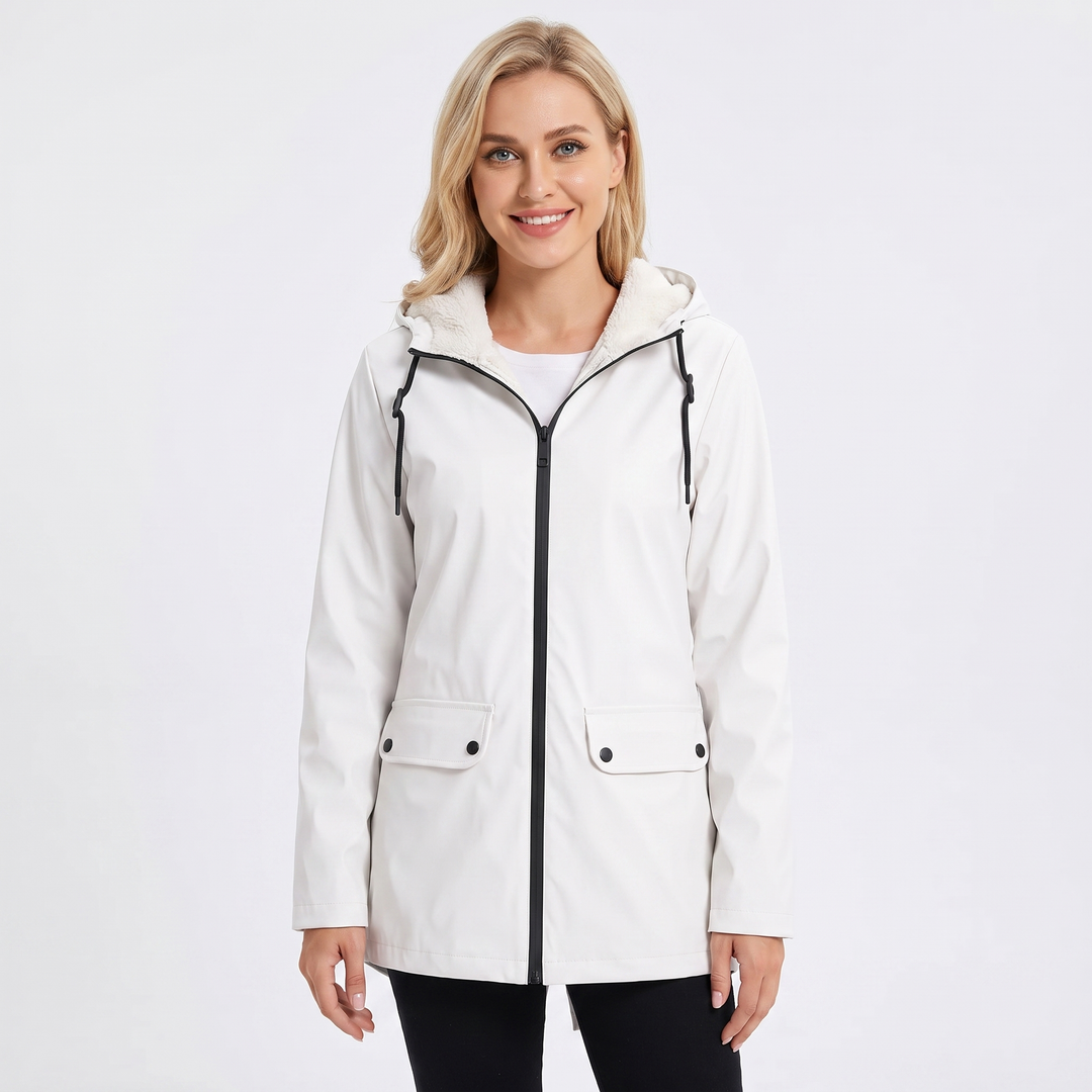Women's Fleece-Lined Hooded Rain Jacket Waterproof Winter Parka Coat