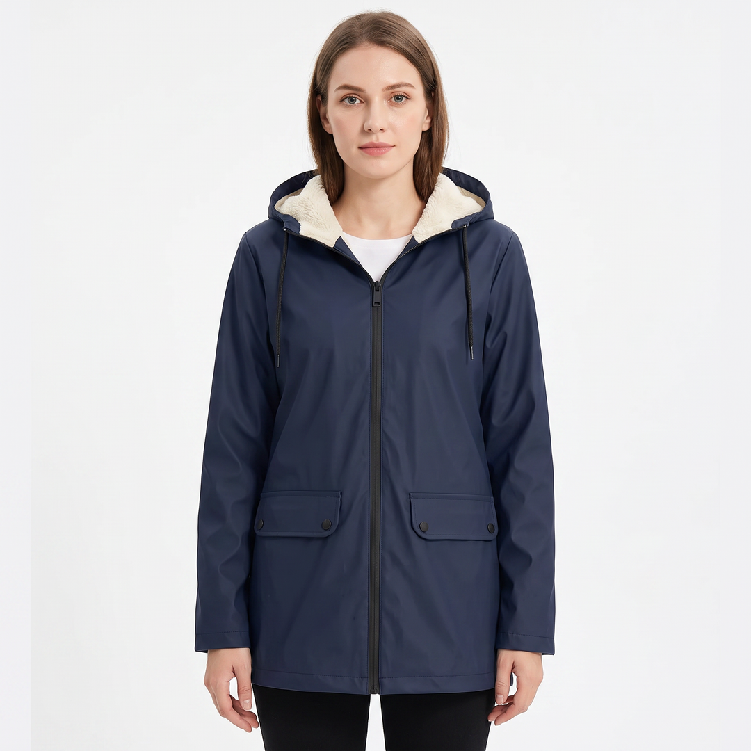Women's Fleece-Lined Hooded Rain Jacket Waterproof Winter Parka Coat