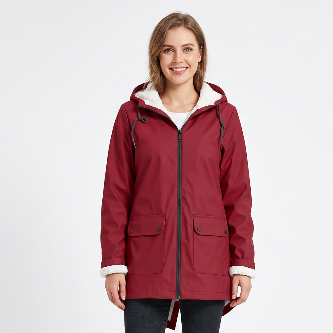 Women's Fleece-Lined Hooded Rain Jacket Waterproof Winter Parka Coat