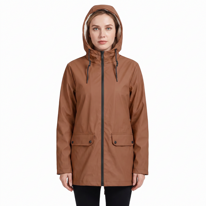 Women's Fleece-Lined Hooded Rain Jacket Waterproof Winter Parka Coat