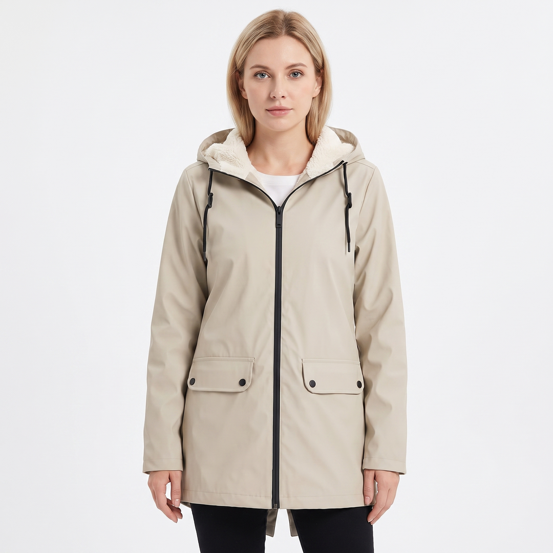 Women's Fleece-Lined Hooded Rain Jacket Waterproof Winter Parka Coat