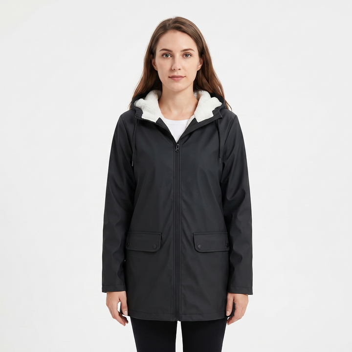 Women's Fleece-Lined Hooded Rain Jacket Waterproof Winter Parka Coat