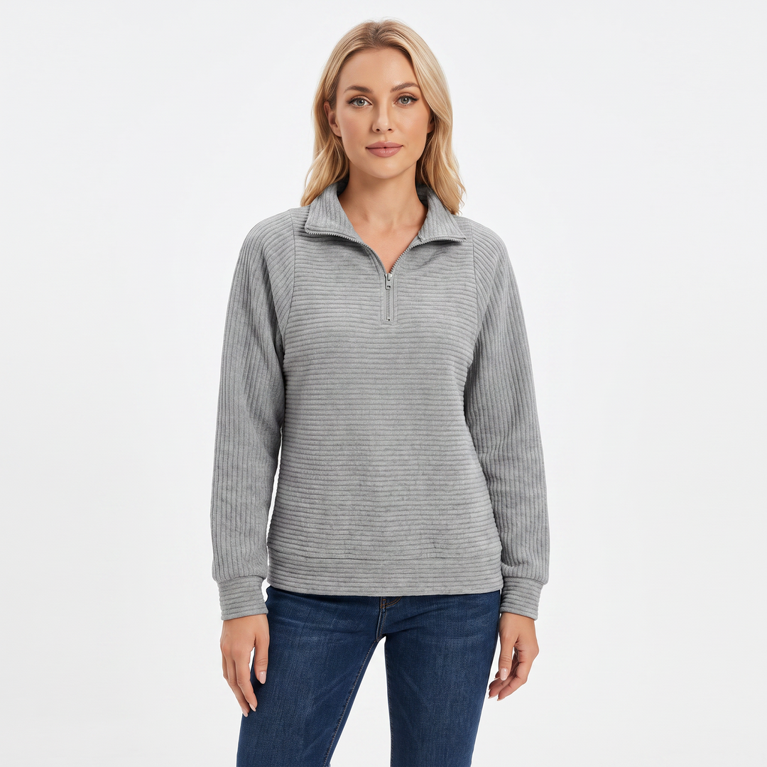 Women's Quarter-Zip Sweatshirt Textured Rib Knit Stand Collar Pullover