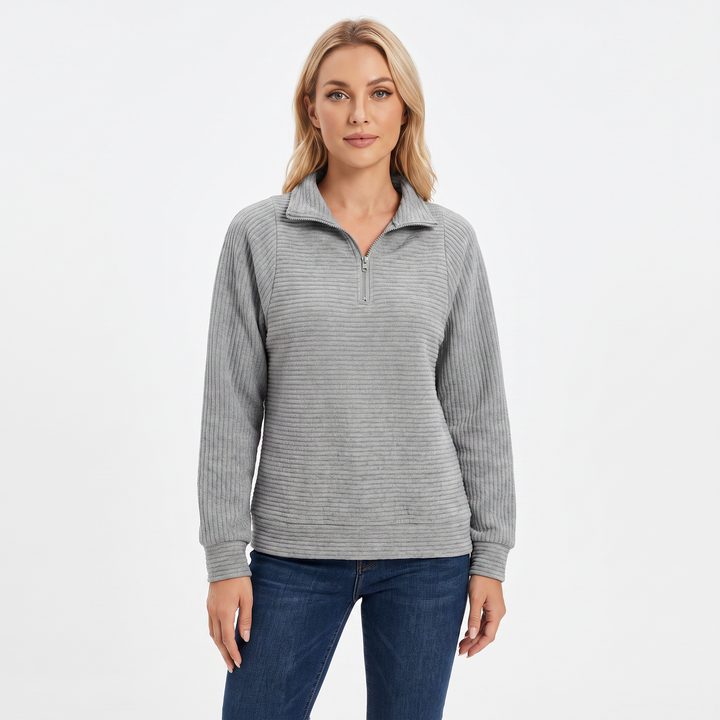 Women's Quarter-Zip Sweatshirt Textured Rib Knit Stand Collar Pullover