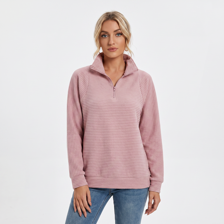 Women's Quarter-Zip Sweatshirt Textured Rib Knit Stand Collar Pullover