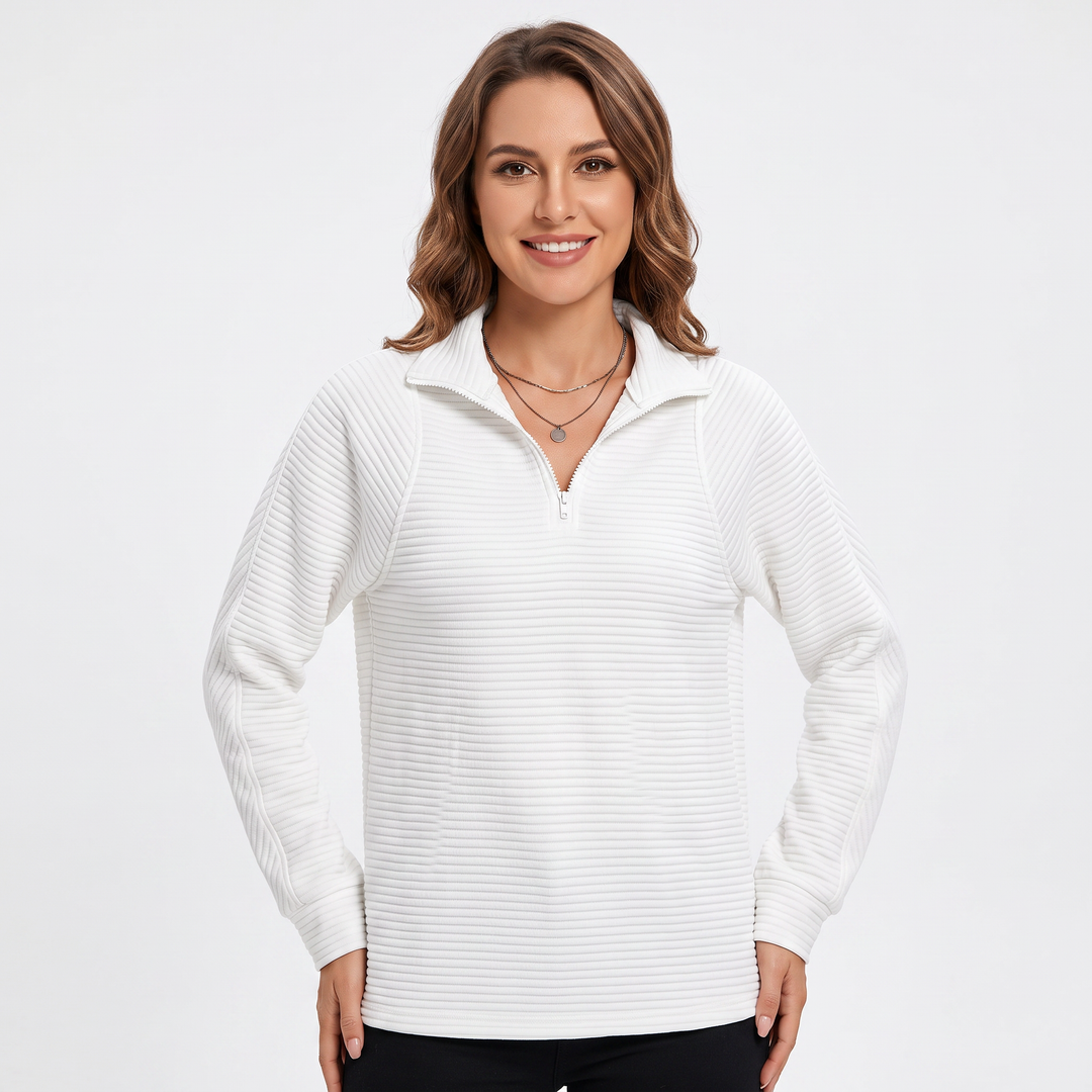 Women's Quarter-Zip Sweatshirt Textured Rib Knit Stand Collar Pullover