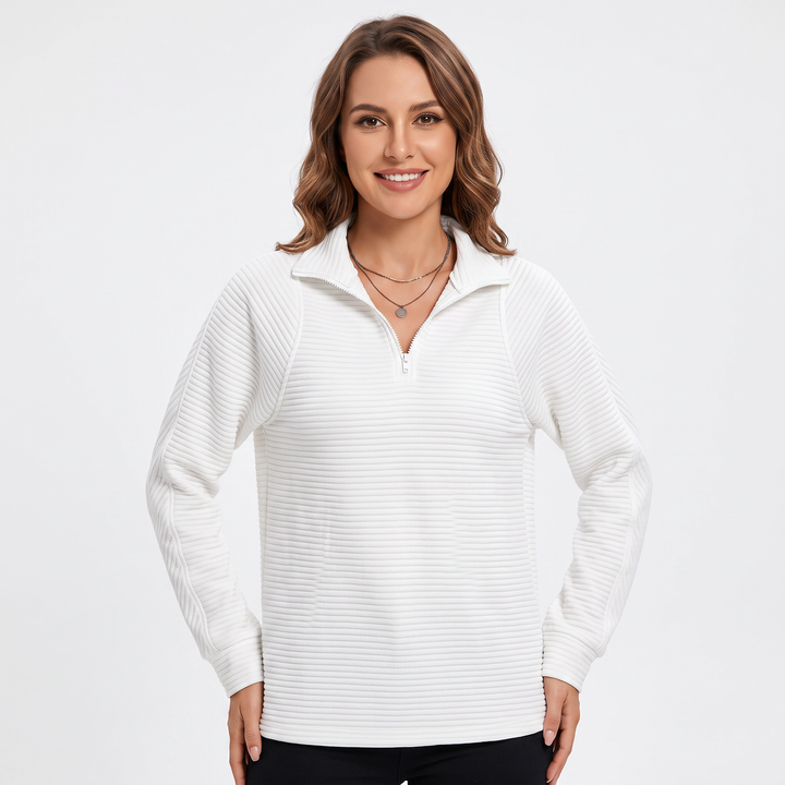 Women's Quarter-Zip Sweatshirt Textured Rib Knit Stand Collar Pullover