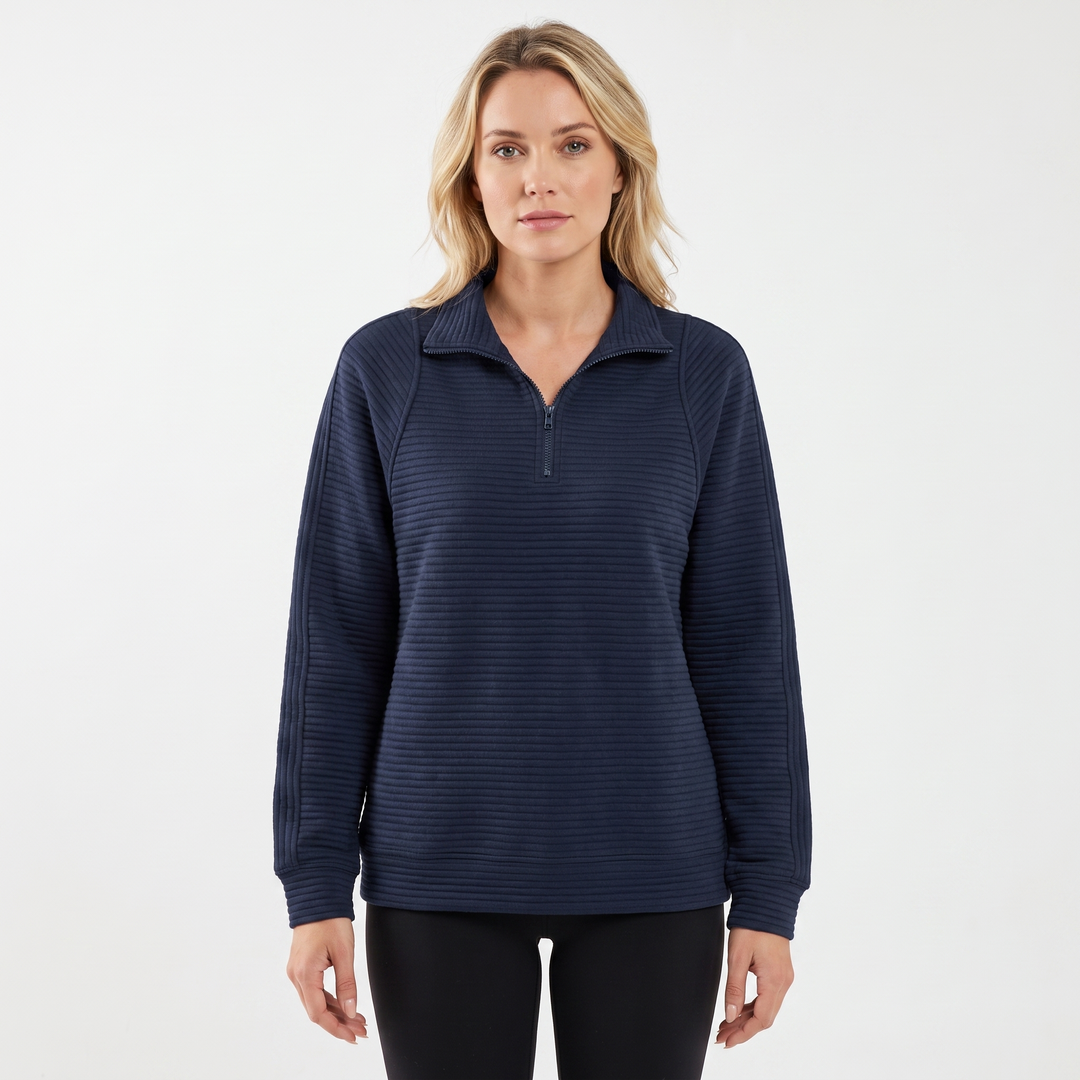 Women's Quarter-Zip Sweatshirt Textured Rib Knit Stand Collar Pullover