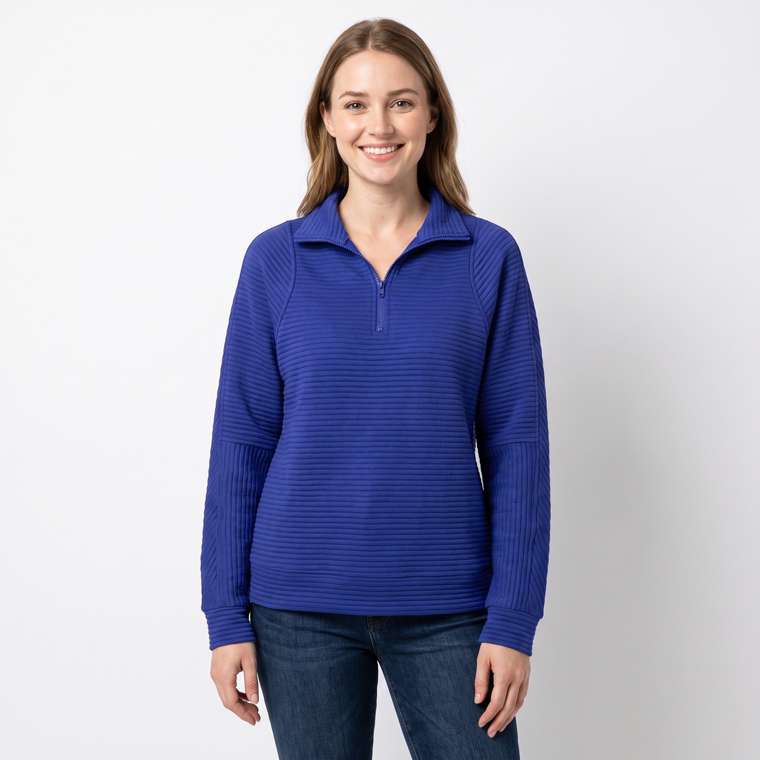 Women's Quarter-Zip Sweatshirt Textured Rib Knit Stand Collar Pullover