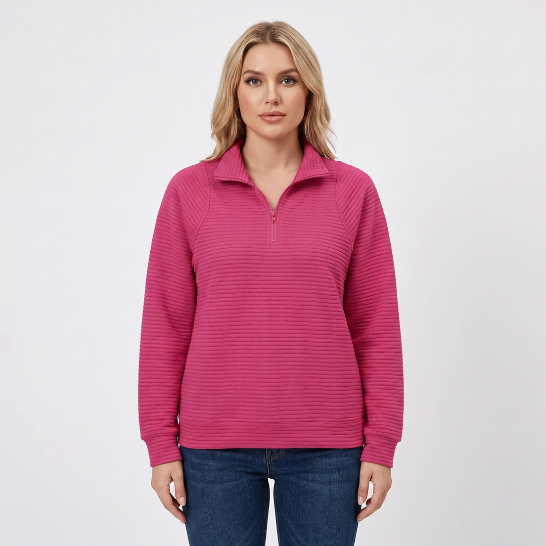 Women's Quarter-Zip Sweatshirt Textured Rib Knit Stand Collar Pullover