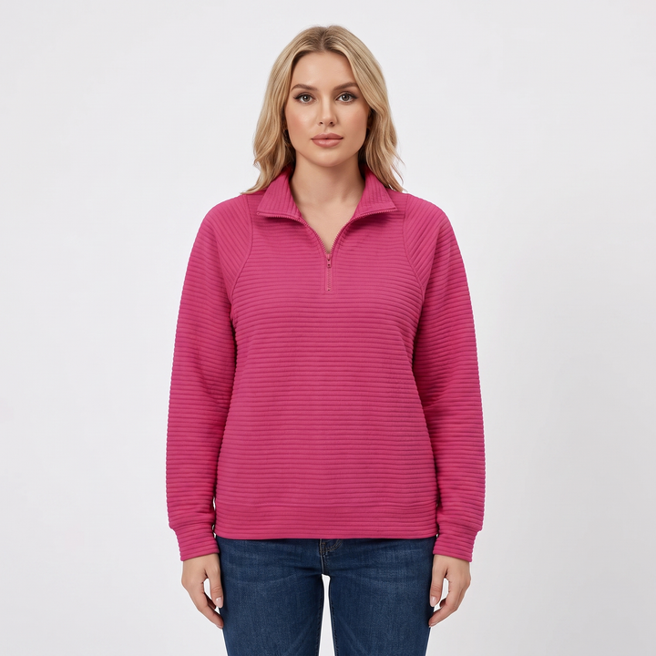Women's Quarter-Zip Sweatshirt Textured Rib Knit Stand Collar Pullover