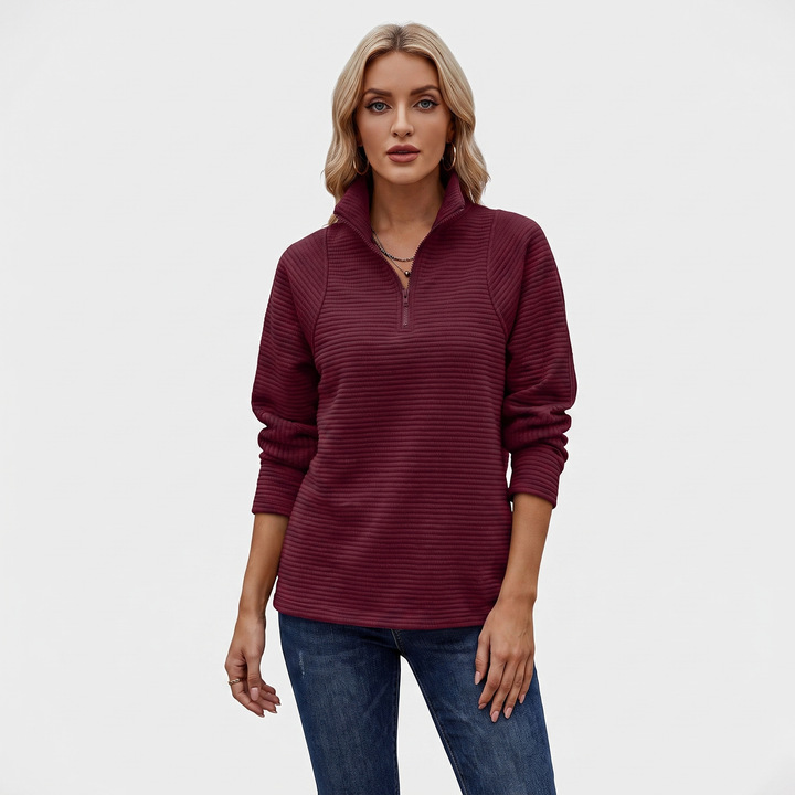 Women's Quarter-Zip Sweatshirt Textured Rib Knit Stand Collar Pullover