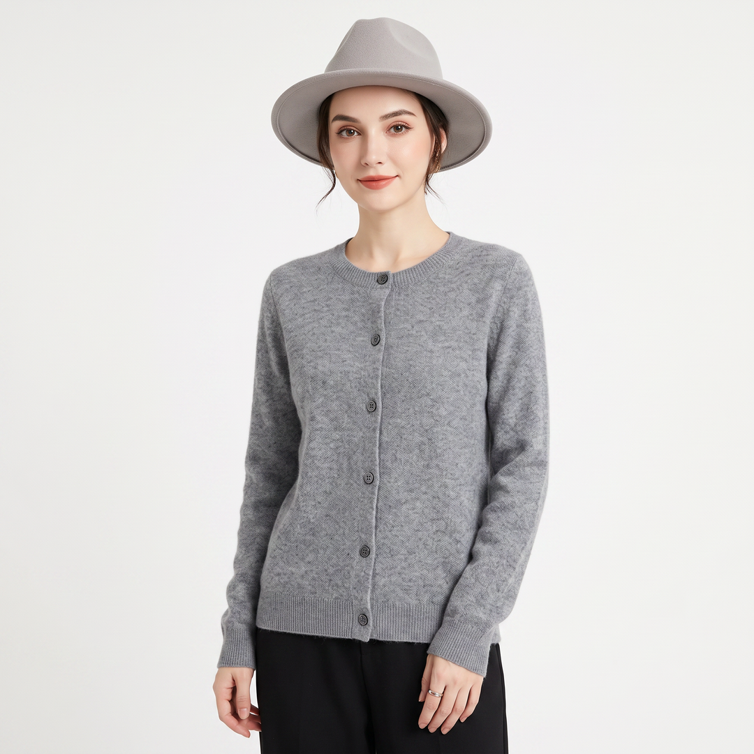 Women's Button-Front Cardigan Crew Neck Knit Sweater Slim Fit