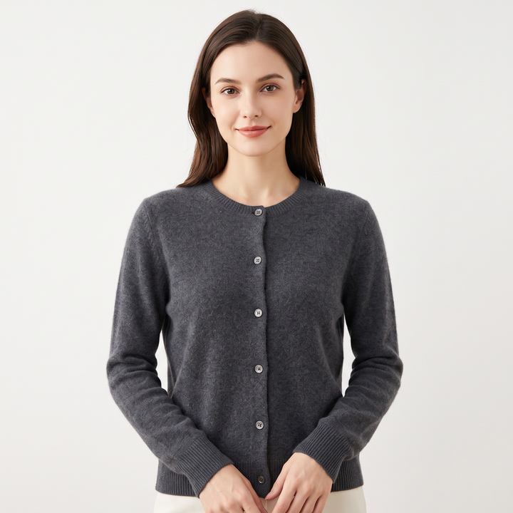 Women's Button-Front Cardigan Crew Neck Knit Sweater Slim Fit