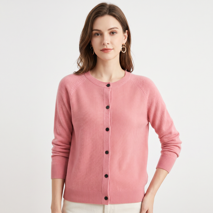 Women's Button-Front Cardigan Crew Neck Knit Sweater Slim Fit