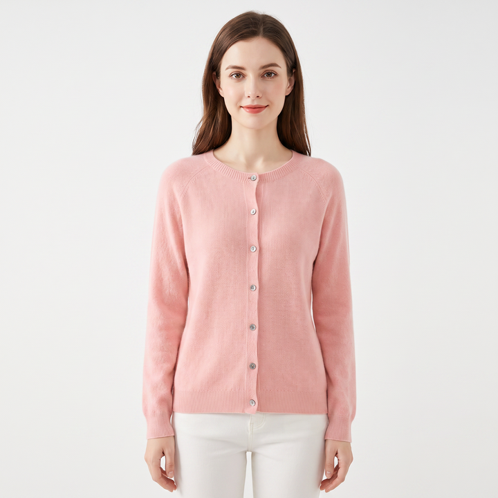 Women's Button-Front Cardigan Crew Neck Knit Sweater Slim Fit