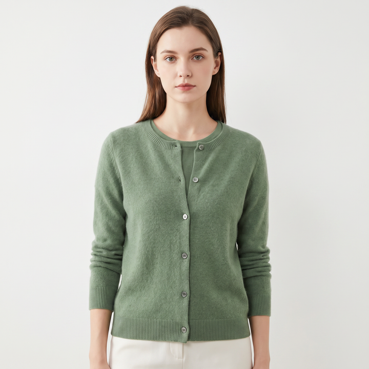 Women's Button-Front Cardigan Crew Neck Knit Sweater Slim Fit