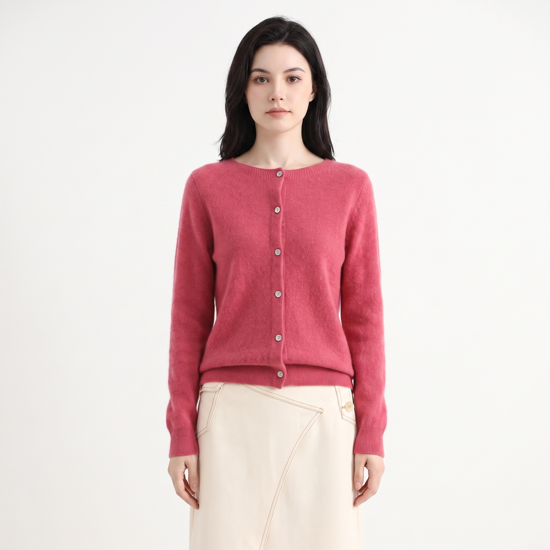 Women's Button-Front Cardigan Crew Neck Knit Sweater Slim Fit