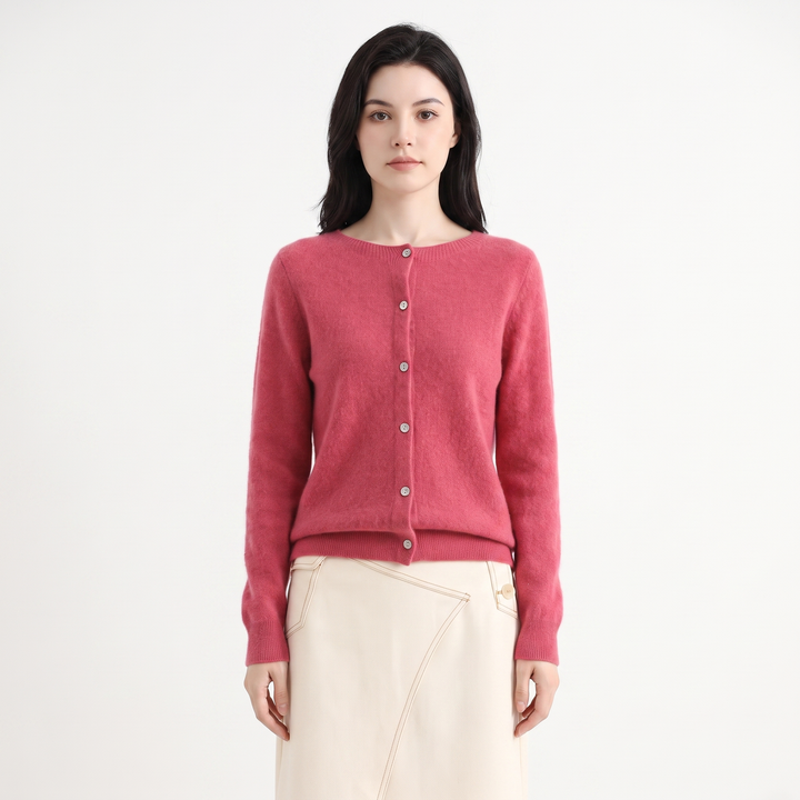 Women's Button-Front Cardigan Crew Neck Knit Sweater Slim Fit