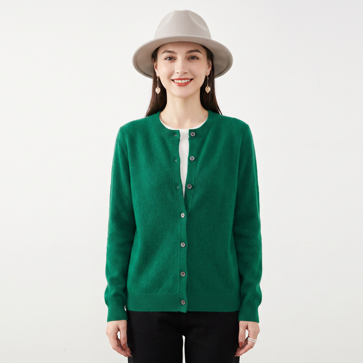 Women's Button-Front Cardigan Crew Neck Knit Sweater Slim Fit