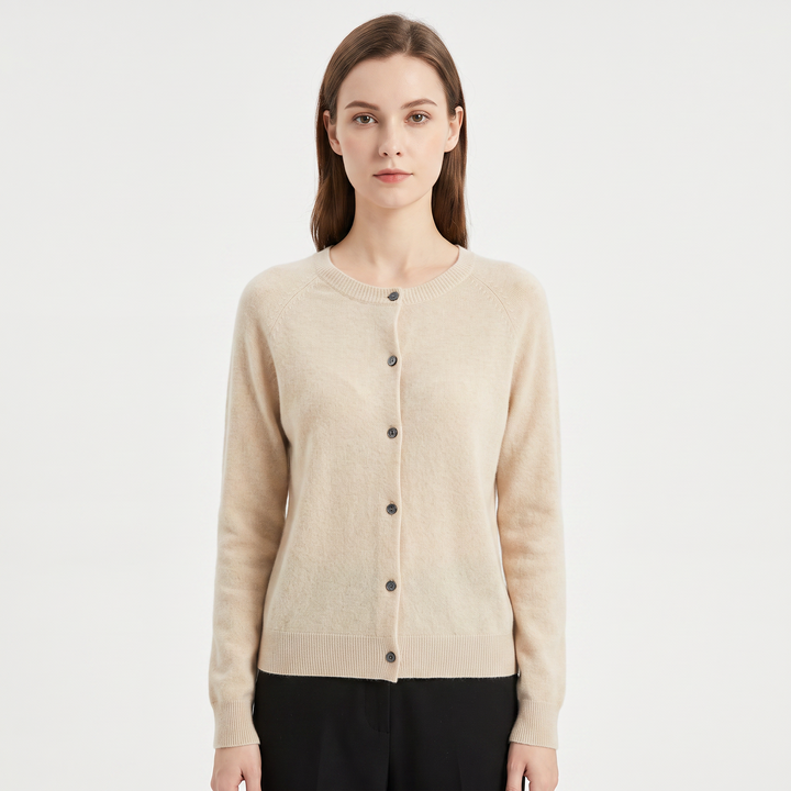 Women's Button-Front Cardigan Crew Neck Knit Sweater Slim Fit