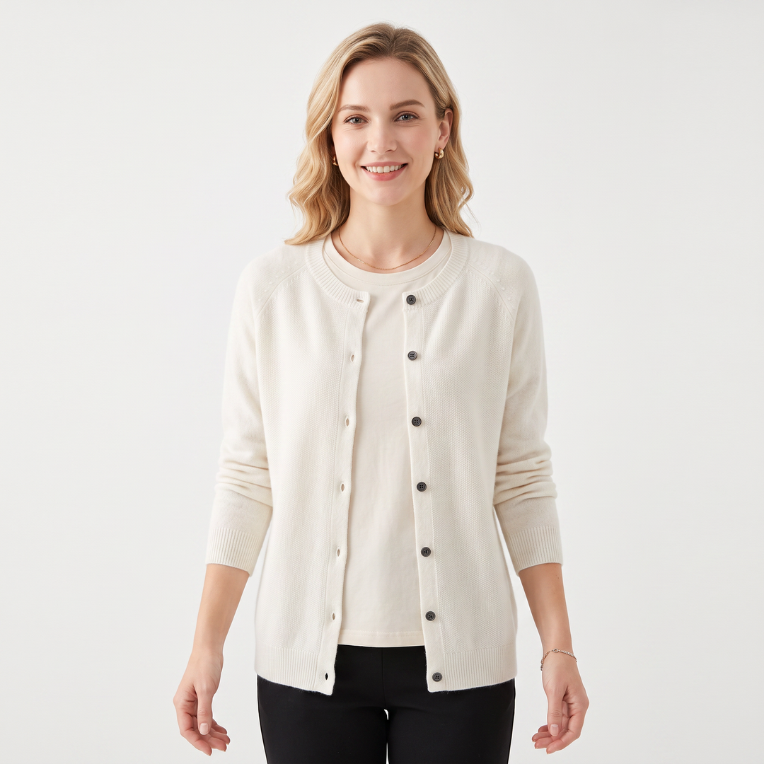 Women's Button-Front Cardigan Crew Neck Knit Sweater Slim Fit