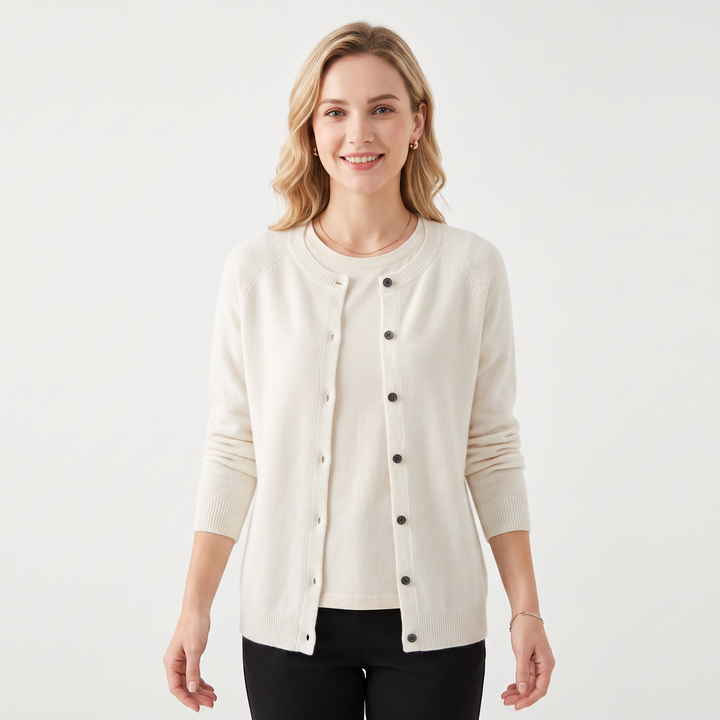 Women's Button-Front Cardigan Crew Neck Knit Sweater Slim Fit