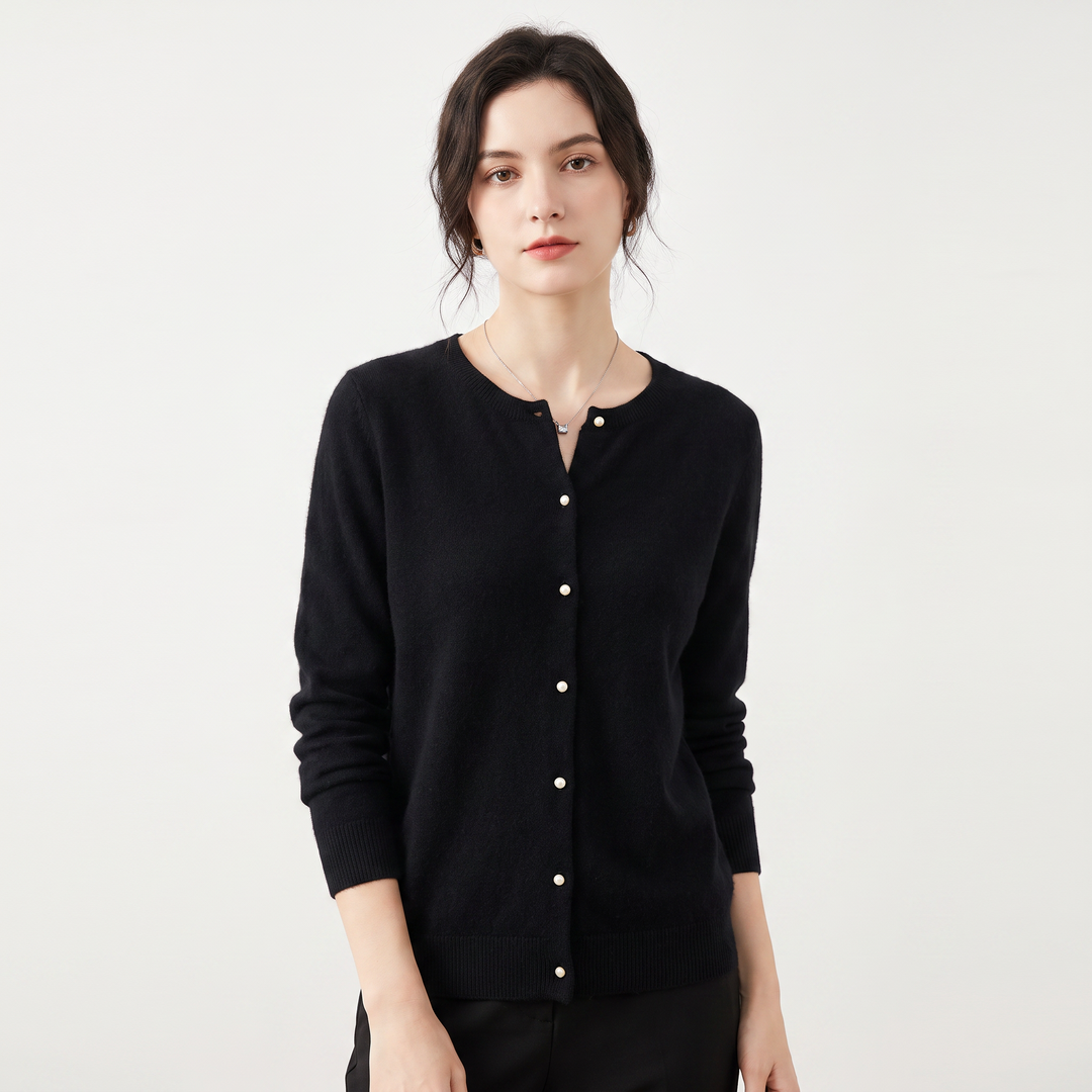 Women's Button-Front Cardigan Crew Neck Knit Sweater Slim Fit