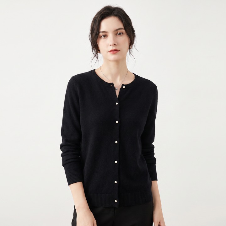 Women's Button-Front Cardigan Crew Neck Knit Sweater Slim Fit