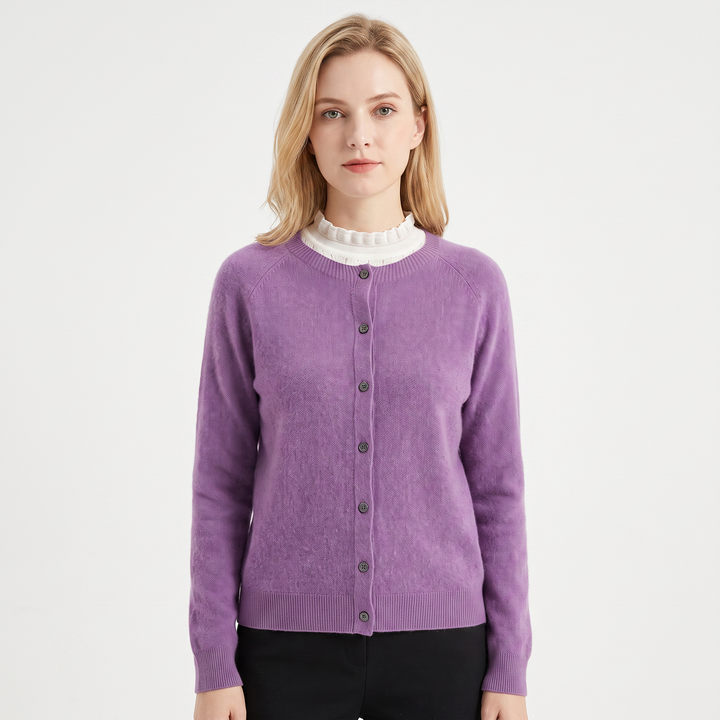 Women's Button-Front Cardigan Crew Neck Knit Sweater Slim Fit