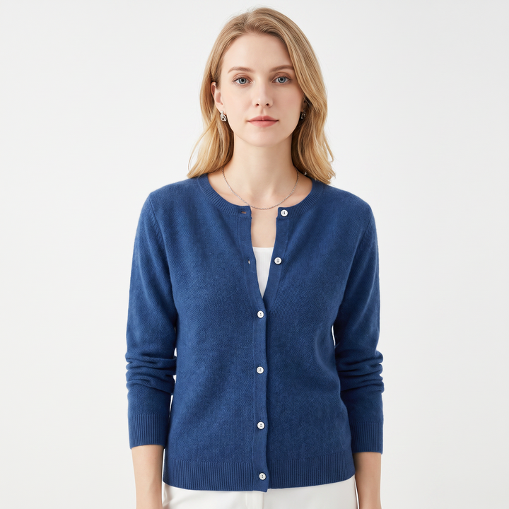 Women's Button-Front Cardigan Crew Neck Knit Sweater Slim Fit