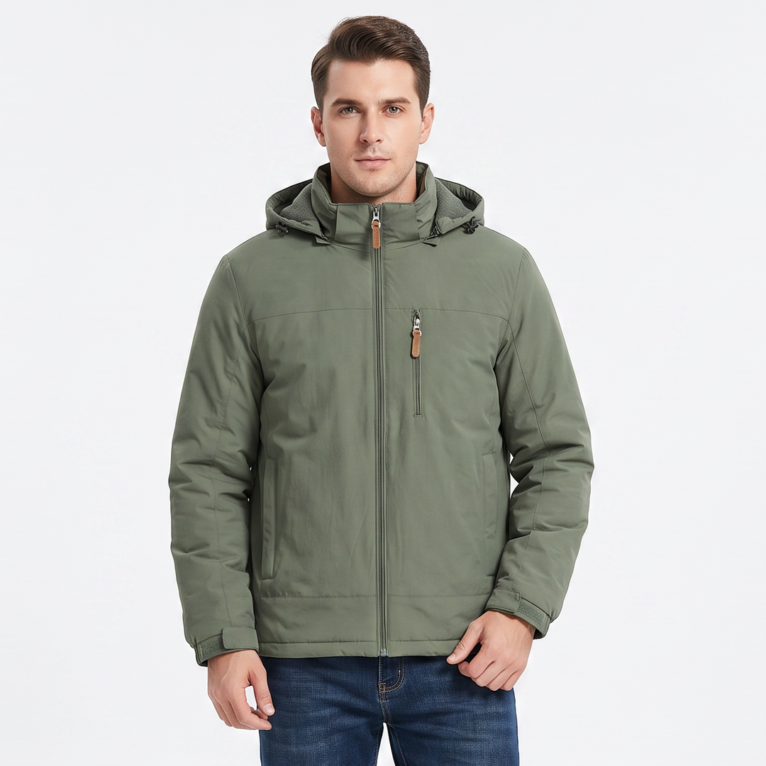 Men's Fleece-Lined Hooded Jacket Windproof Water-Resistant Outdoor Coat