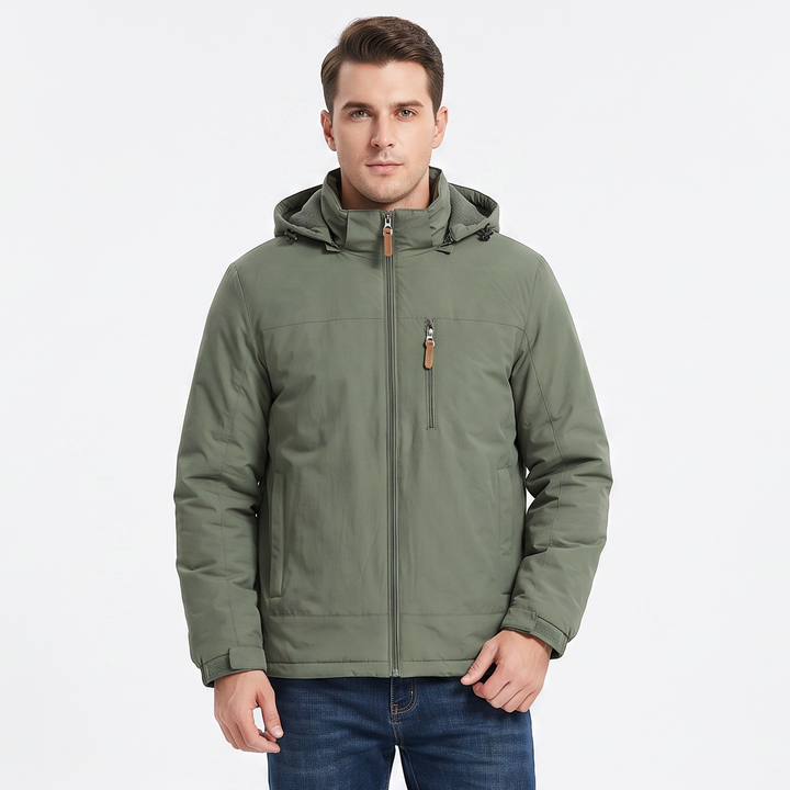 Men's Fleece-Lined Hooded Jacket Windproof Water-Resistant Outdoor Coat