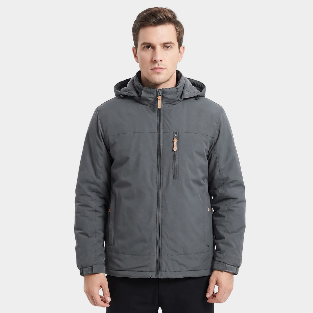 Men's Fleece-Lined Hooded Jacket Windproof Water-Resistant Outdoor Coat
