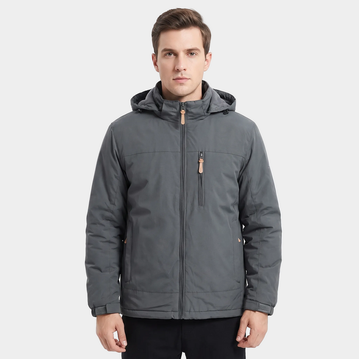 Men's Fleece-Lined Hooded Jacket Windproof Water-Resistant Outdoor Coat