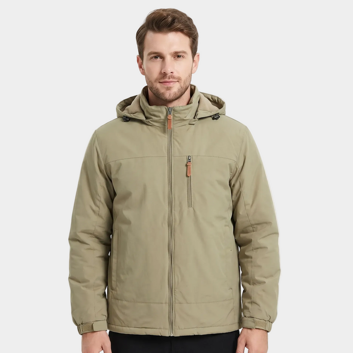 Men's Fleece-Lined Hooded Jacket Windproof Water-Resistant Outdoor Coat