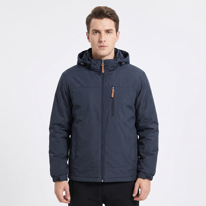 Men's Fleece-Lined Hooded Jacket Windproof Water-Resistant Outdoor Coat