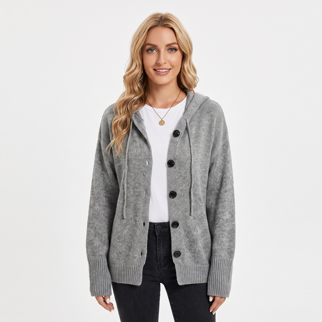 Women's Hooded Cardigan Chunky Knit Button-Front Sweater Coat