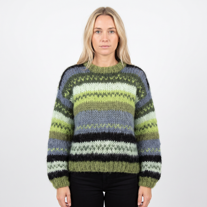 Women's Striped Knit Sweater Oversized Chunky Crew Neck Jumper