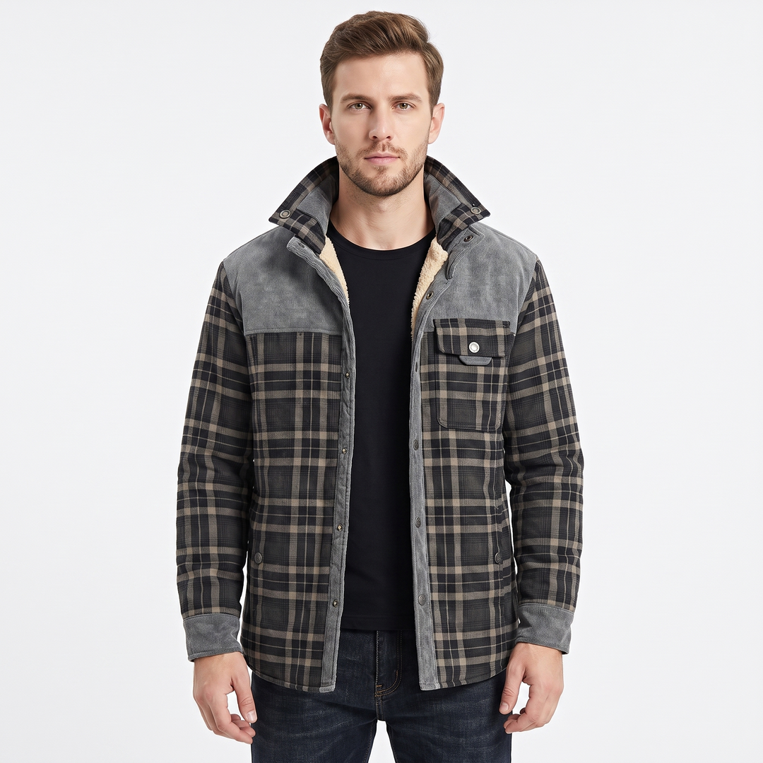 Men's Plaid Fleece-Lined Jacket Sherpa Lined Flannel Shirt Coat